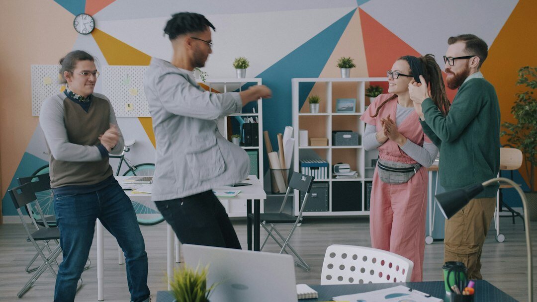 team exercising in office